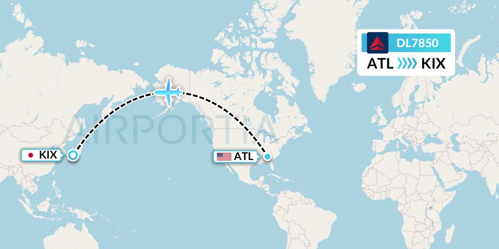 DL7850 Delta Air Lines Flight Map: Atlanta to Osaka