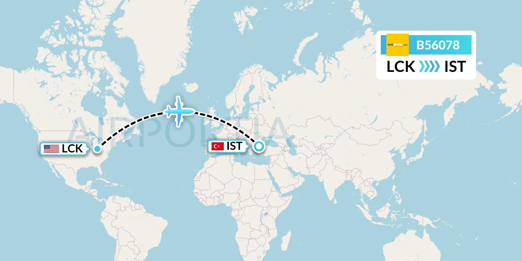 B56078 Fly SAX Flight Map: Columbus to Istanbul