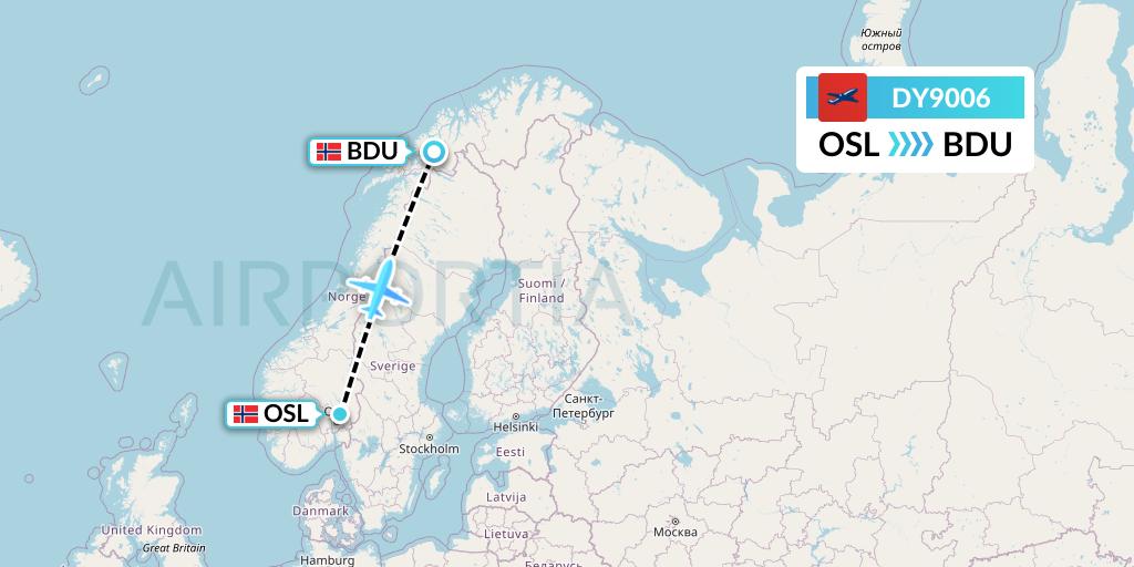 DY9006 Norwegian Flight Map: Oslo to Bardufoss