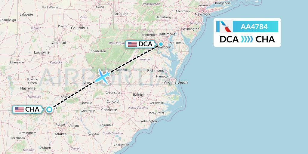 AA4784 American Airlines Flight Map: Washington to Chattanooga