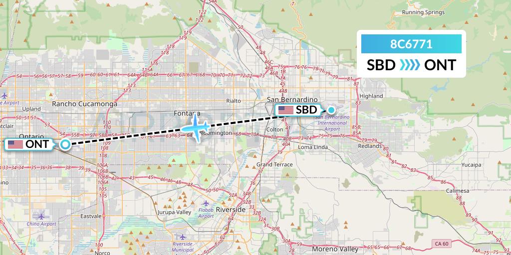 8C6771 Air Transport International Flight Map: San Bernardino to Ontario