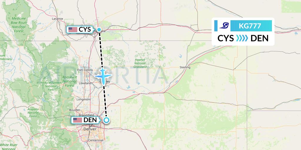 KG777 Key Lime Air Flight Map: Cheyenne to Denver