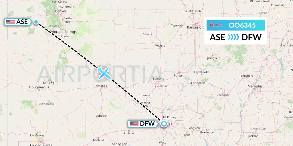 OO6345 SkyWest Airlines Flight Map: Aspen to Dallas
