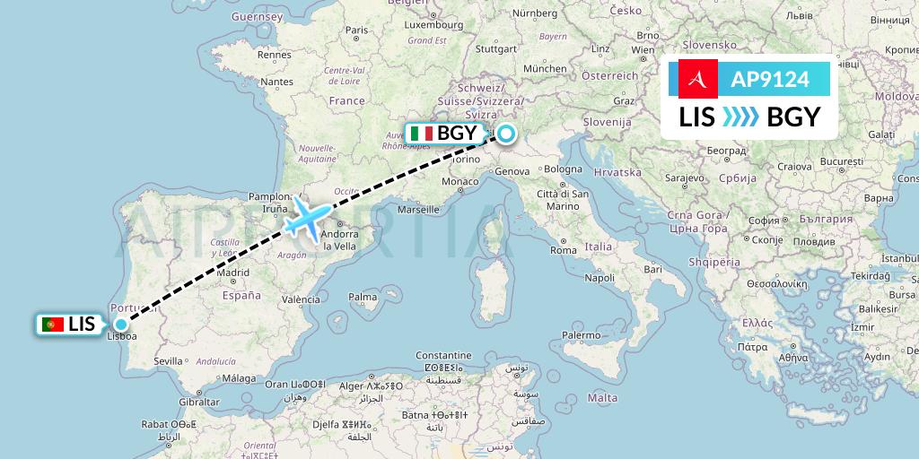 AP9124 AlbaStar Flight Map: Lisbon to Milan