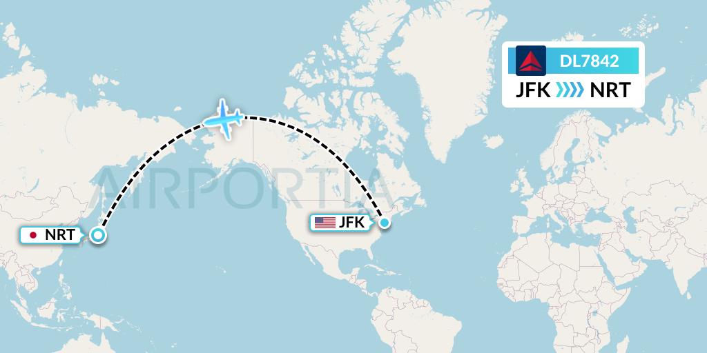DL7842 Delta Air Lines Flight Map: New York to Tokyo