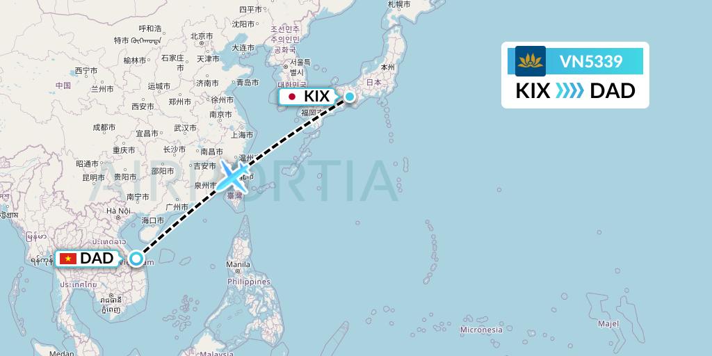 VN5339 Vietnam Airlines Flight Map: Osaka to Da Nang