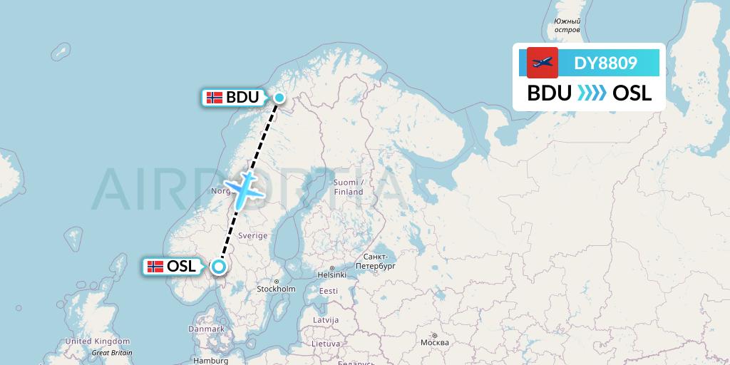 DY8809 Norwegian Flight Map: Bardufoss to Oslo