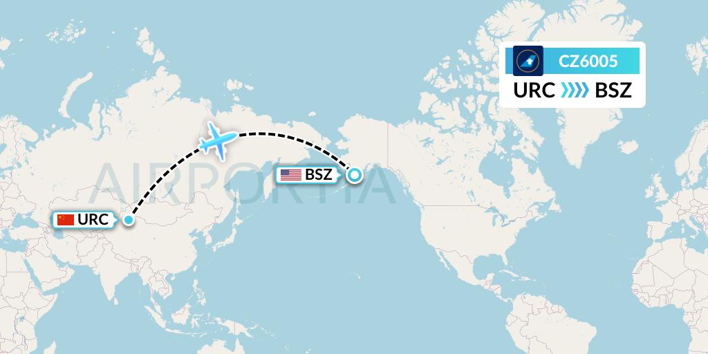 CZ6005 China Southern Airlines Flight Map: Urumqi to Egegik
