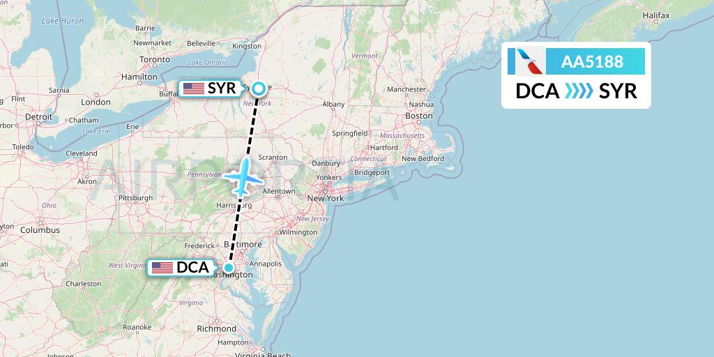 AA5188 American Airlines Flight Map: Washington to Syracuse