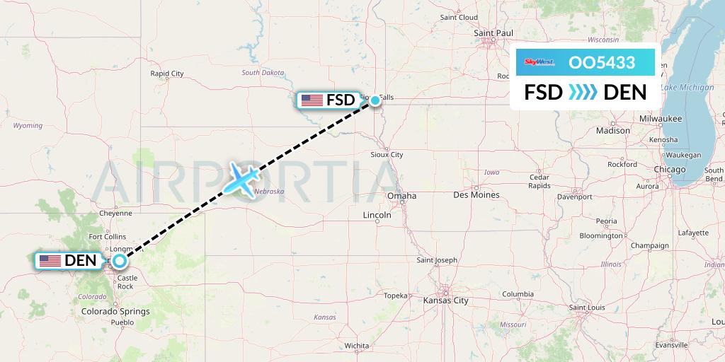 OO5433 SkyWest Airlines Flight Map: Sioux Falls to Denver