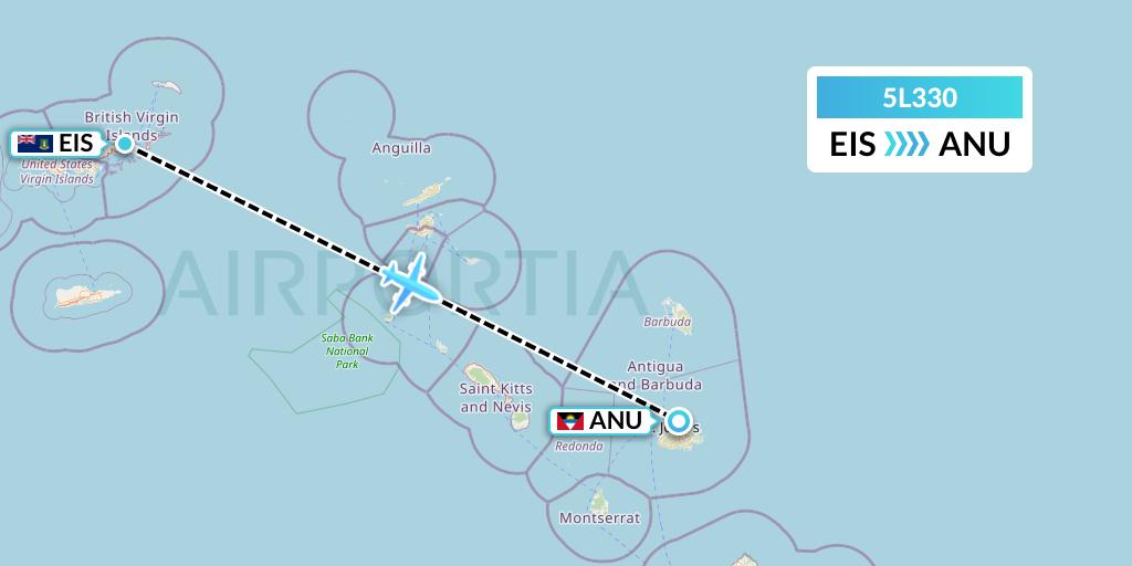 5L330 Fly Salone Airlines Limited Flight Map: Beef Island to Antigua