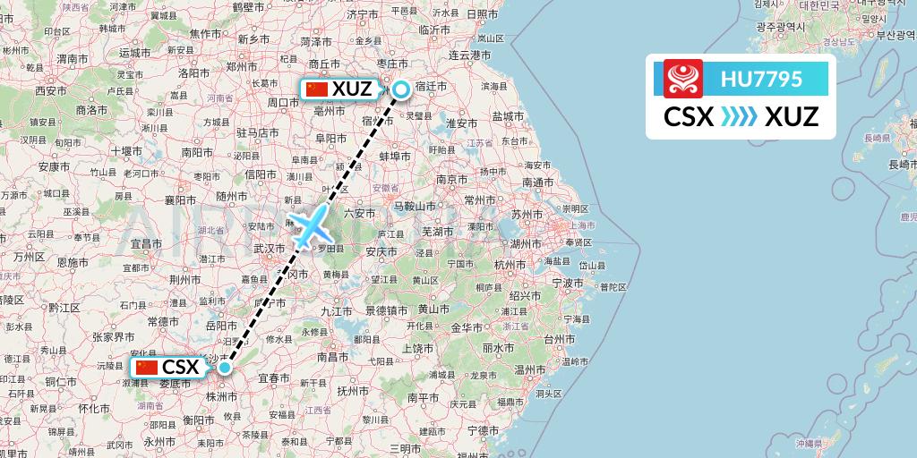 HU7795 Hainan Airlines Flight Map: Changsha to Xuzhou