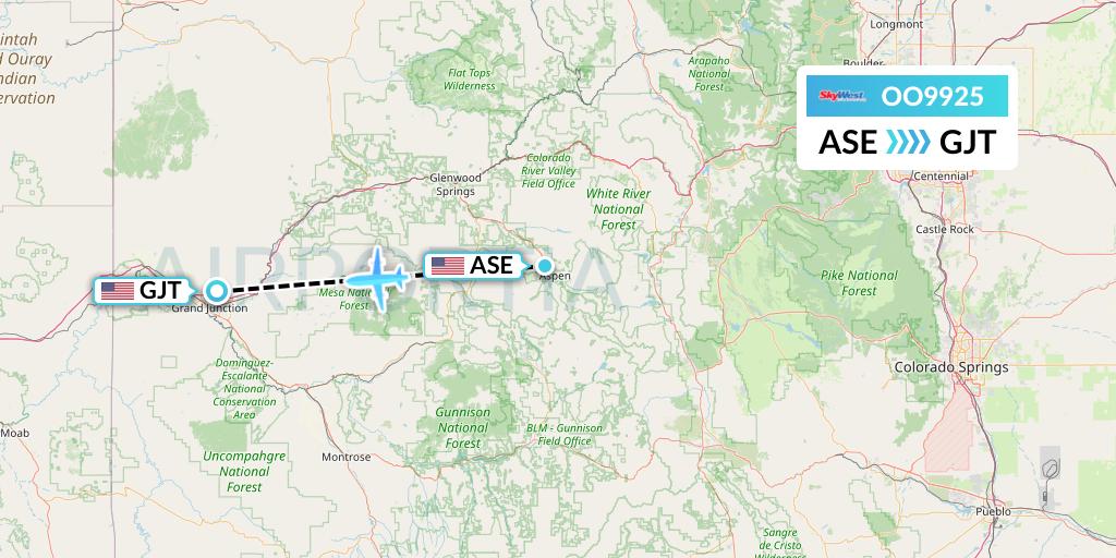 OO9925 SkyWest Airlines Flight Map: Aspen to Grand Junction