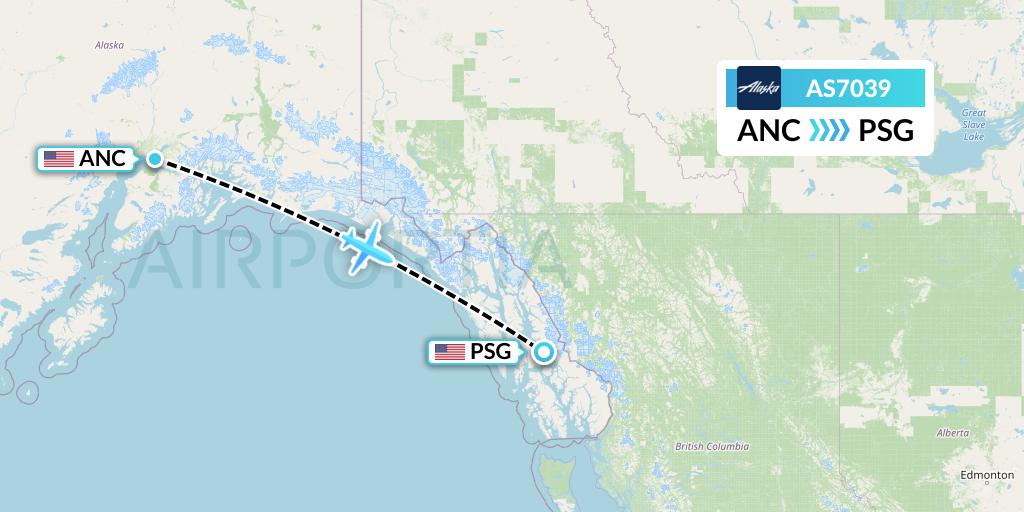 AS7039 Alaska Airlines Flight Map: Anchorage to Petersburg