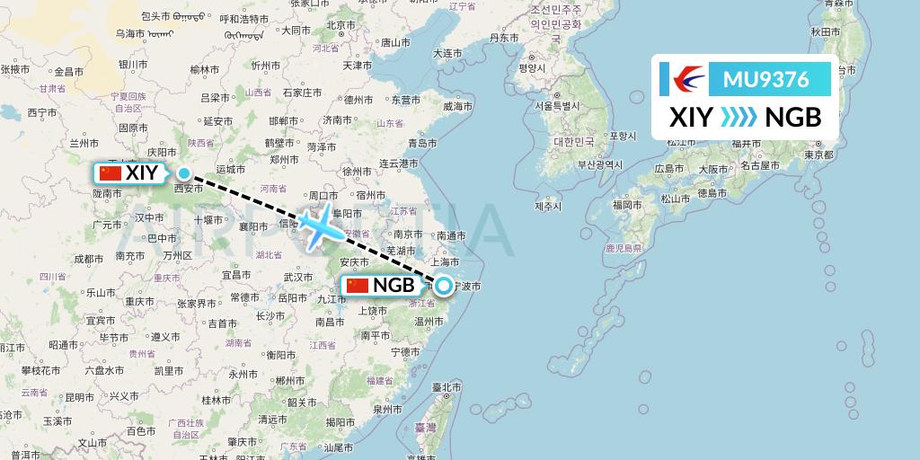 MU9376 China Eastern Airlines Flight Map: Xi'an to Ningbo