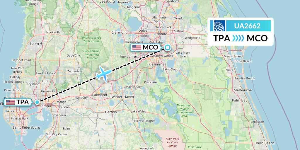 UA2662 United Airlines Flight Map: Tampa to Orlando