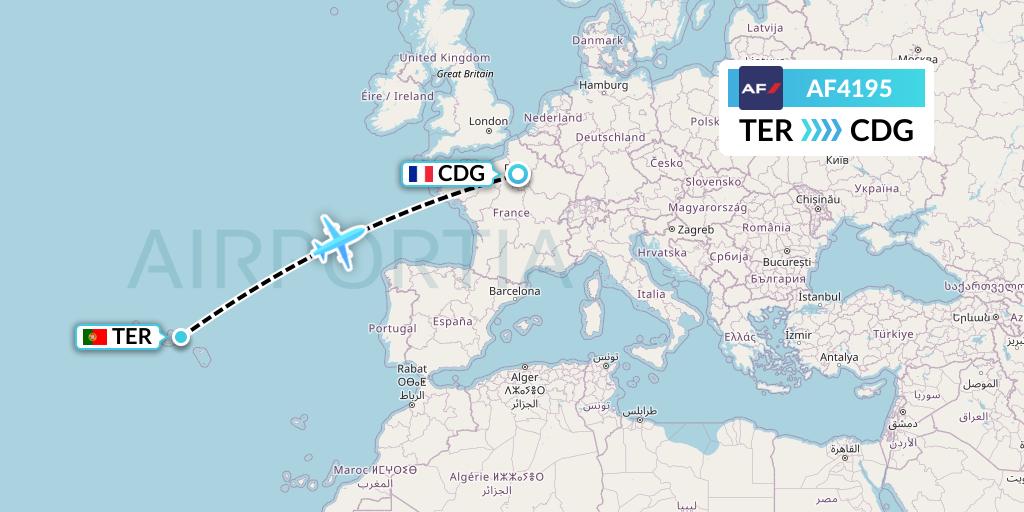 AF4195 Air France Flight Map: Lajes to Paris