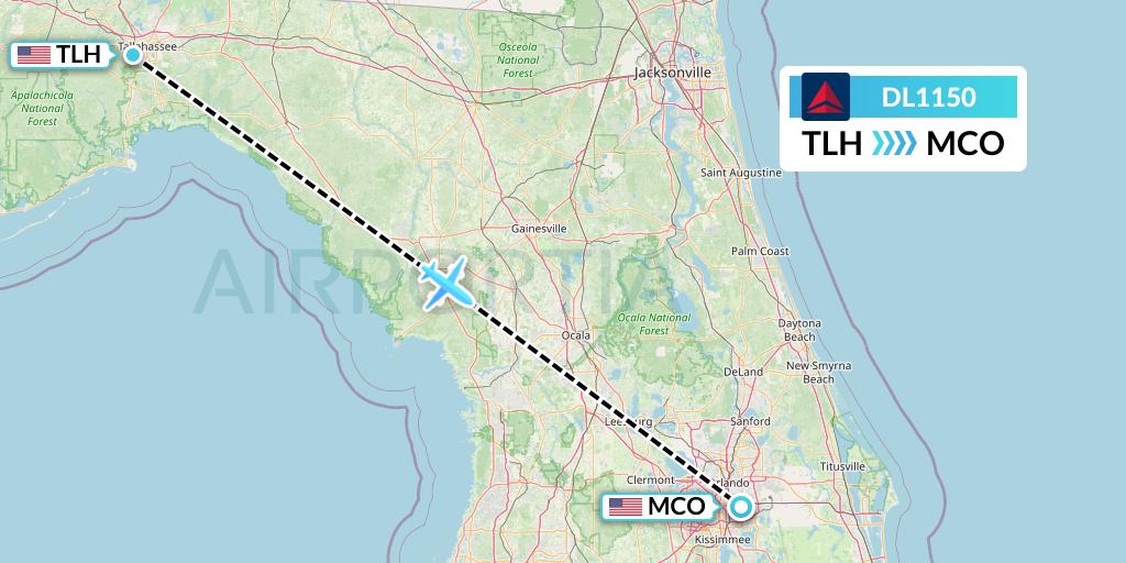 DL1150 Delta Air Lines Flight Map: Tallahassee to Orlando