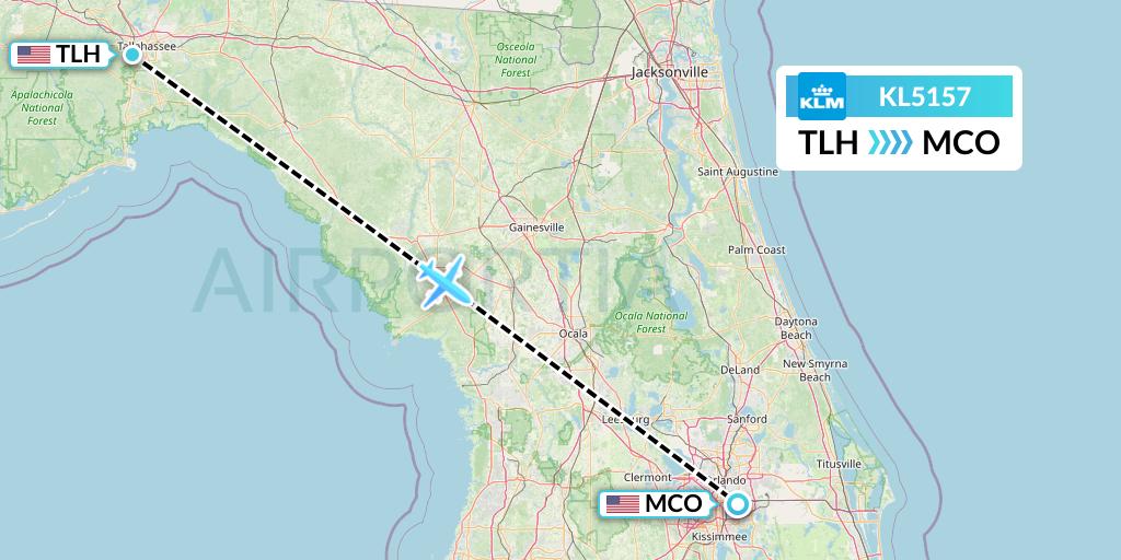 KL5157 KLM Flight Map: Tallahassee to Orlando