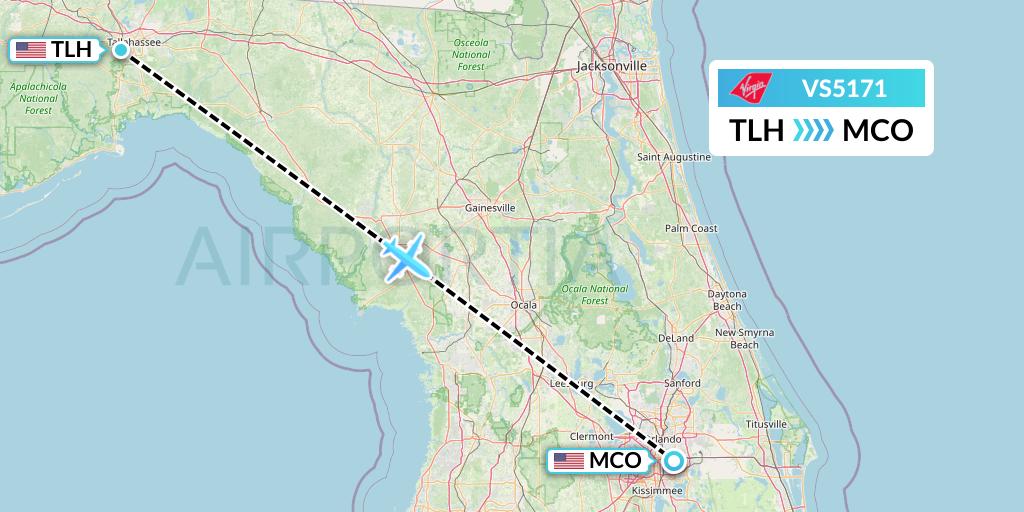 VS5171 Virgin Atlantic Airways Flight Map: Tallahassee to Orlando