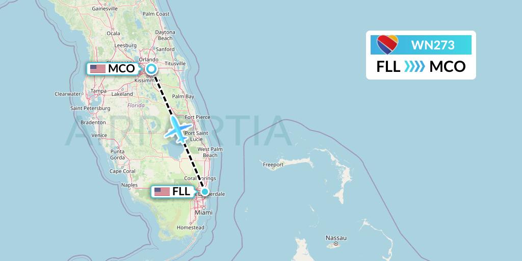 WN273 Southwest Airlines Flight Map: Fort Lauderdale to Orlando