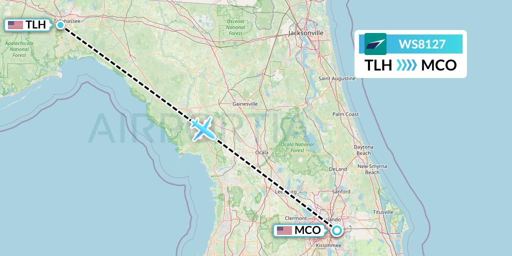 WS8127 WestJet Flight Map: Tallahassee to Orlando
