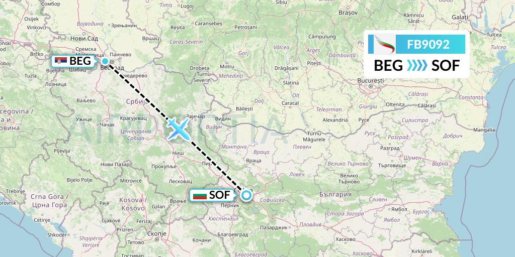 FB9092 Bulgaria Air Flight Map: Belgrade to Sofia