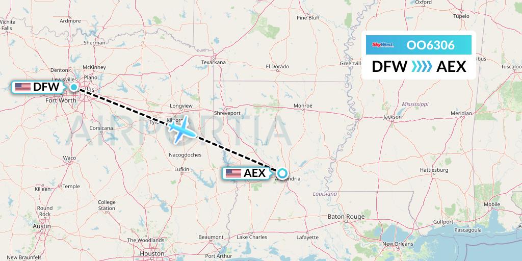 OO6306 SkyWest Airlines Flight Map: Dallas to Alexandria