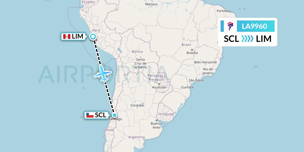 LA9960 LAN Airlines Flight Map: Santiago to Lima