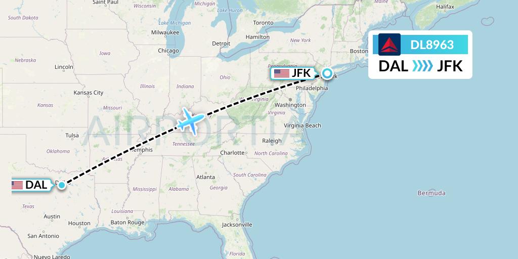 DL8963 Delta Air Lines Flight Map: Dallas to New York