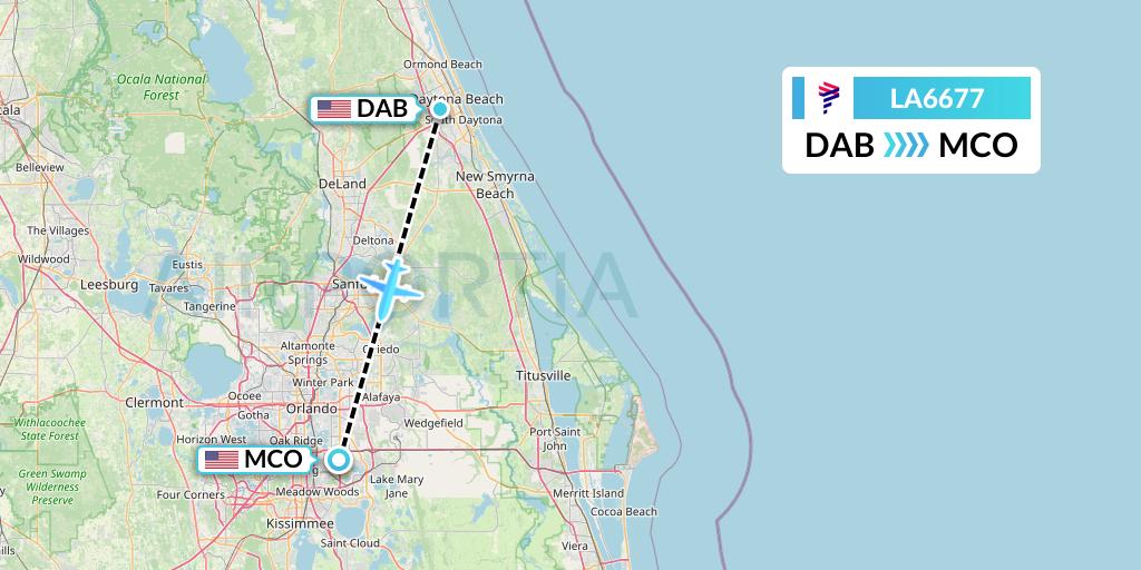 LA6677 LAN Airlines Flight Map: Daytona Beach to Orlando