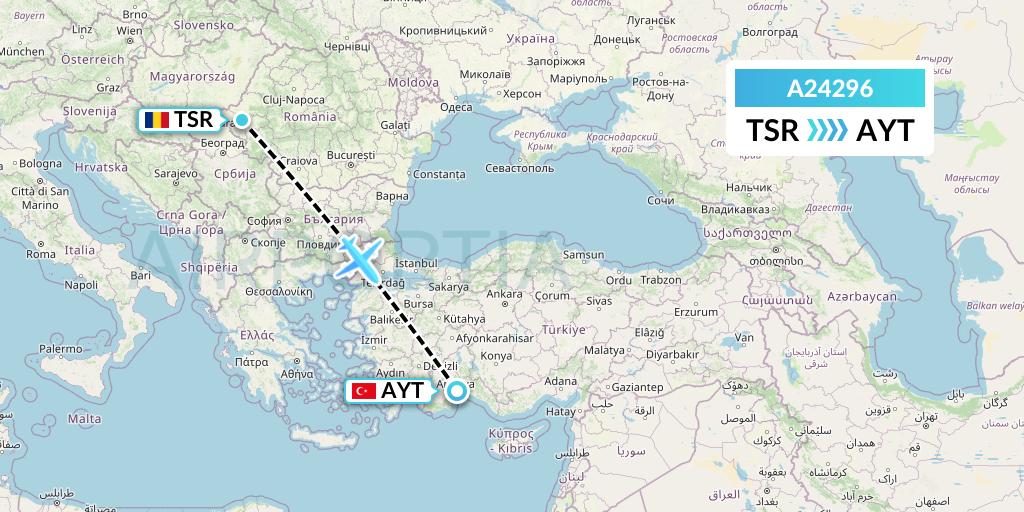 A24296 Anima Wings Aviation Flight Map: Timisoara to Antalya