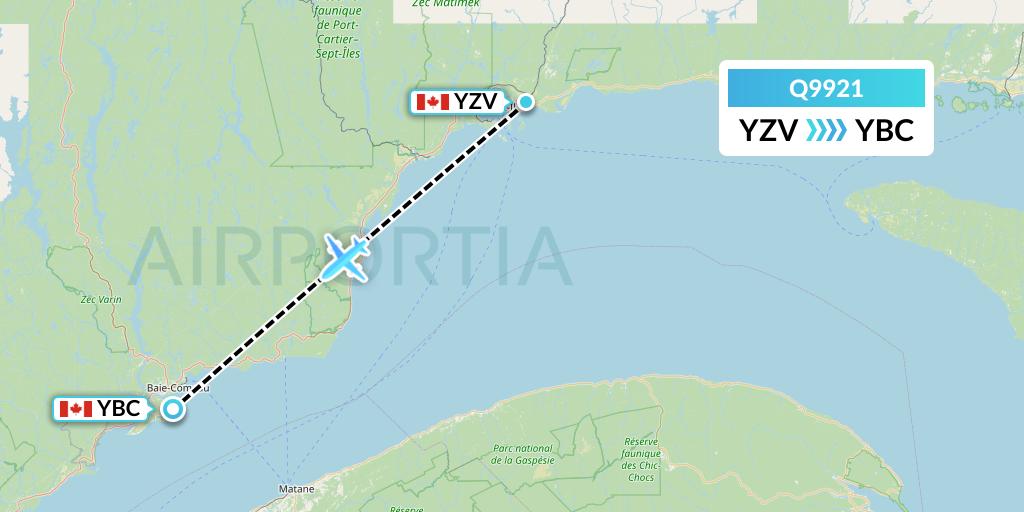 Q9921 Green Africa Airways Limited Flight Map: Sept-Iles to Baie Comeau