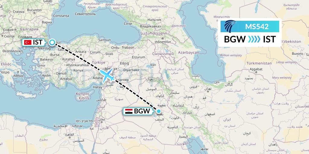 MS542 EgyptAir Flight Map: Baghdad to Istanbul