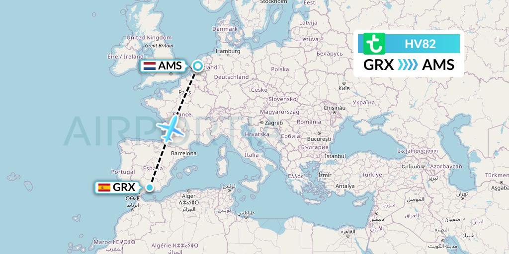 HV82 Transavia Flight Map: Granada to Amsterdam