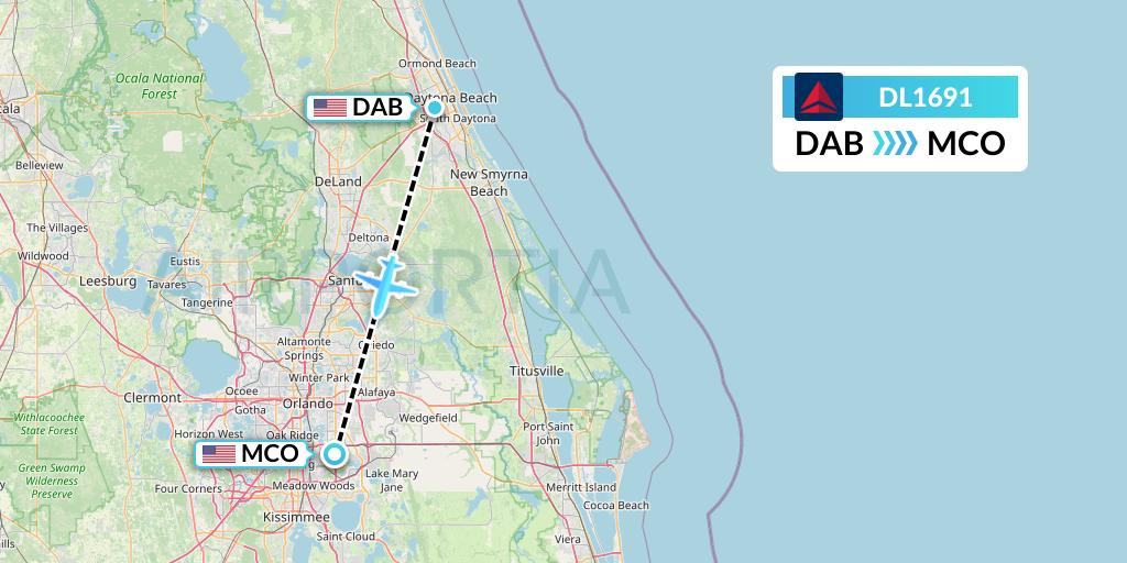DL1691 Delta Air Lines Flight Map: Daytona Beach to Orlando