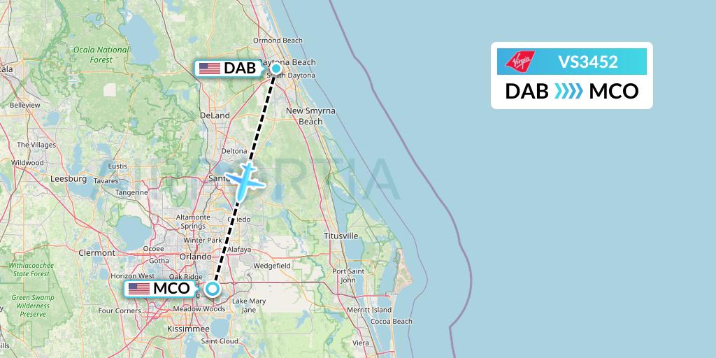 VS3452 Virgin Atlantic Airways Flight Map: Daytona Beach to Orlando