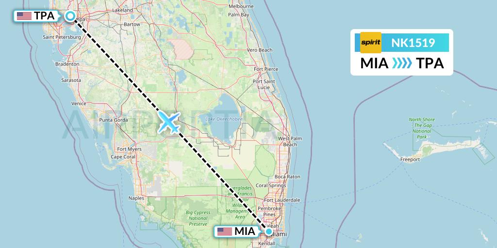 NK1519 Spirit Airlines Flight Map: Miami to Tampa