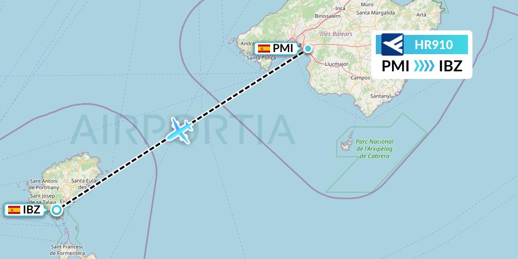 HR910 Hahn Air Flight Map: Palma de Mallorca to Ibiza