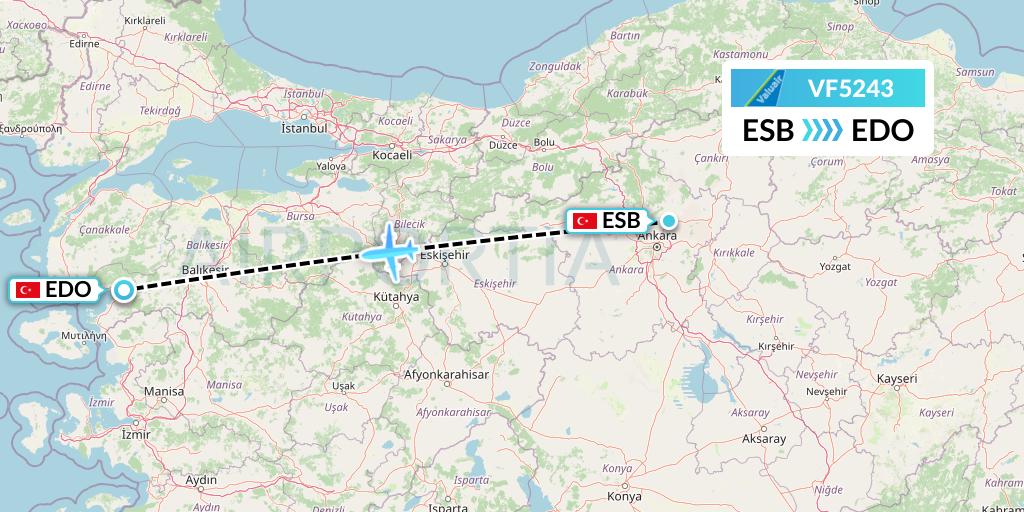 VF5243 ValuAir Flight Map: Ankara to Edremit