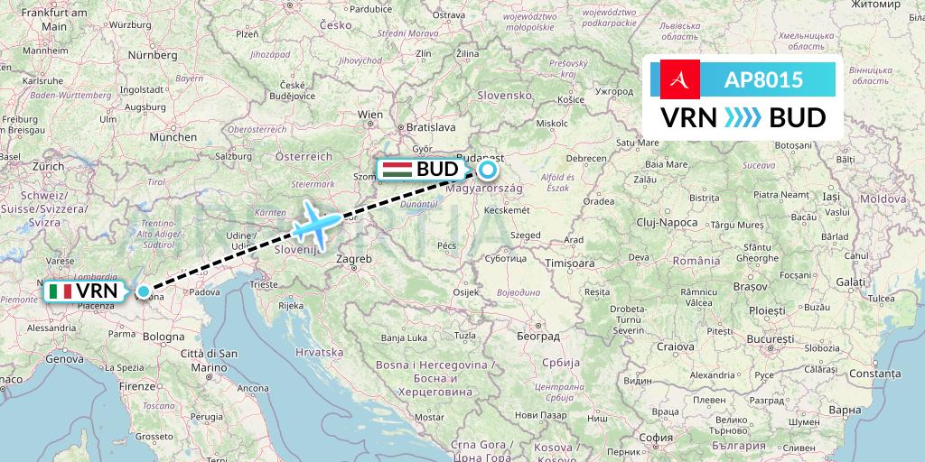 AP8015 AlbaStar Flight Map: Verona to Budapest