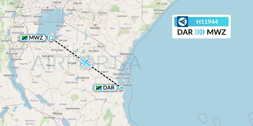 H11944 Hahn Air Systems Flight Map: Dar-es-Salaam to Mwanza