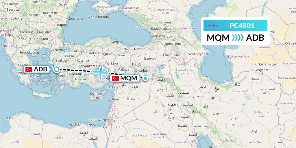 PC4801 Pegasus Airlines Flight Map: Mardin to Izmir