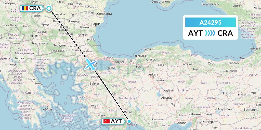 A24295 Anima Wings Aviation Flight Map: Antalya to Craiova