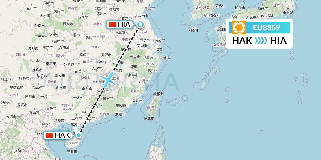 EU8859 Chengdu Airlines Flight Map: Haikou to Huai'an