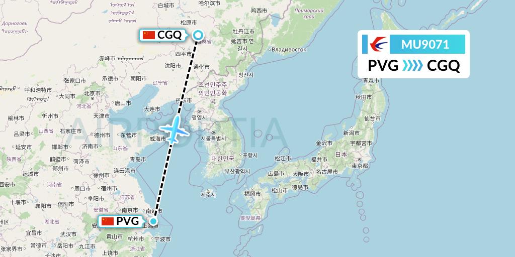 MU9071 China Eastern Airlines Flight Map: Shanghai to Changchun