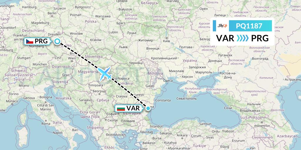 PQ1187 SkyUp Airlines Flight Map: Varna to Prague