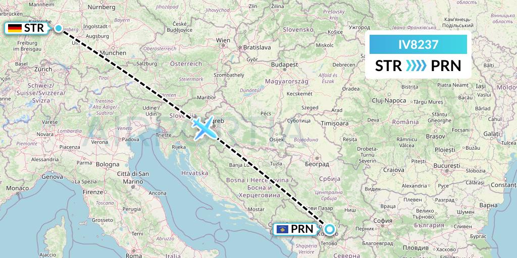 IV8237 VVB Aviation Malta Flight Map: Stuttgart to Pristina