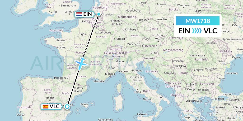 MW1718 Mokulele Flight Service Flight Map: Eindhoven to Valencia