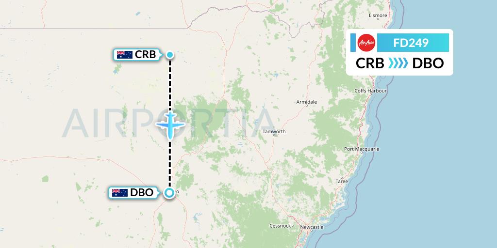 FD249 Thai AirAsia Flight Map: Australia to Dubbo